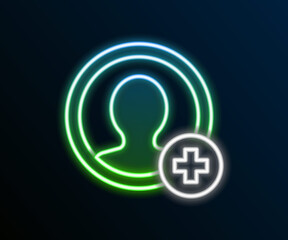 Glowing neon line Create account screen icon isolated on black background. Colorful outline concept. Vector