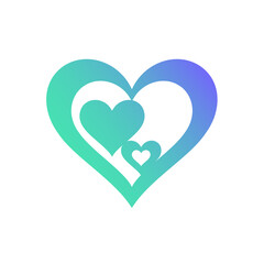 Blue heart logo symbol vector. Three love heart shape inside. Family symbol with heart