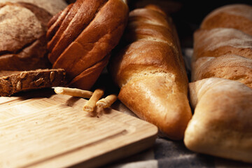 Cut bread assortment for a background, close up