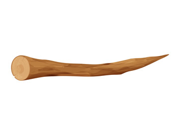 Tree stick, wooden twig, part or piece in cartoon style isolated on white background. Forest element. Ui asset, decoration.