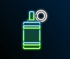 Glowing neon line Hand grenade icon isolated on black background. Bomb explosion. Colorful outline concept. Vector