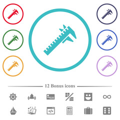 Caliper flat color icons in circle shape outlines