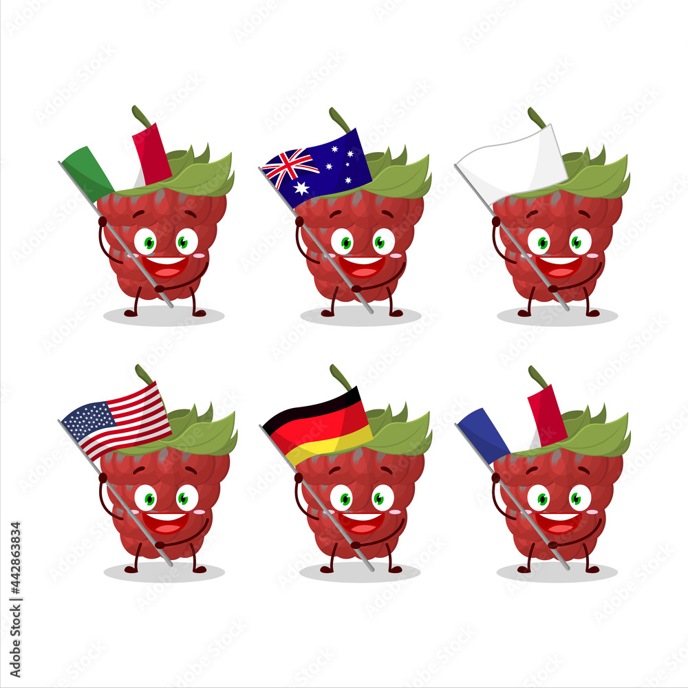 Canvas Prints Raspberry cartoon character bring the flags of various countries