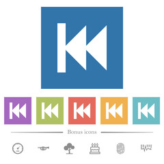 Media fast backward flat white icons in square backgrounds