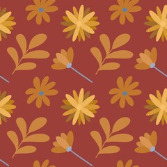 Seamless pattern of flowers on a red background