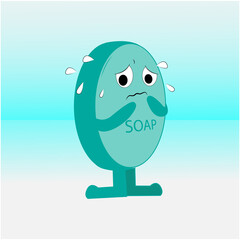 Vector graphic illustration of cute blue soap character who has a fever because he doesn't wear a mask, suitable for children's graphic design products, cool wall decoration illustrations, children's 