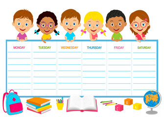 cute cartoon kids and school timetable
