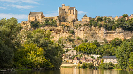 Fototapeta na wymiar Medieval Commarque castle located in Beynac and Cazenac village in France on September 09th 2020