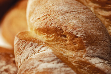 Macro shot of freshly baked bread loaf