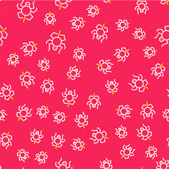 Line Spider icon isolated seamless pattern on red background. Happy Halloween party. Vector
