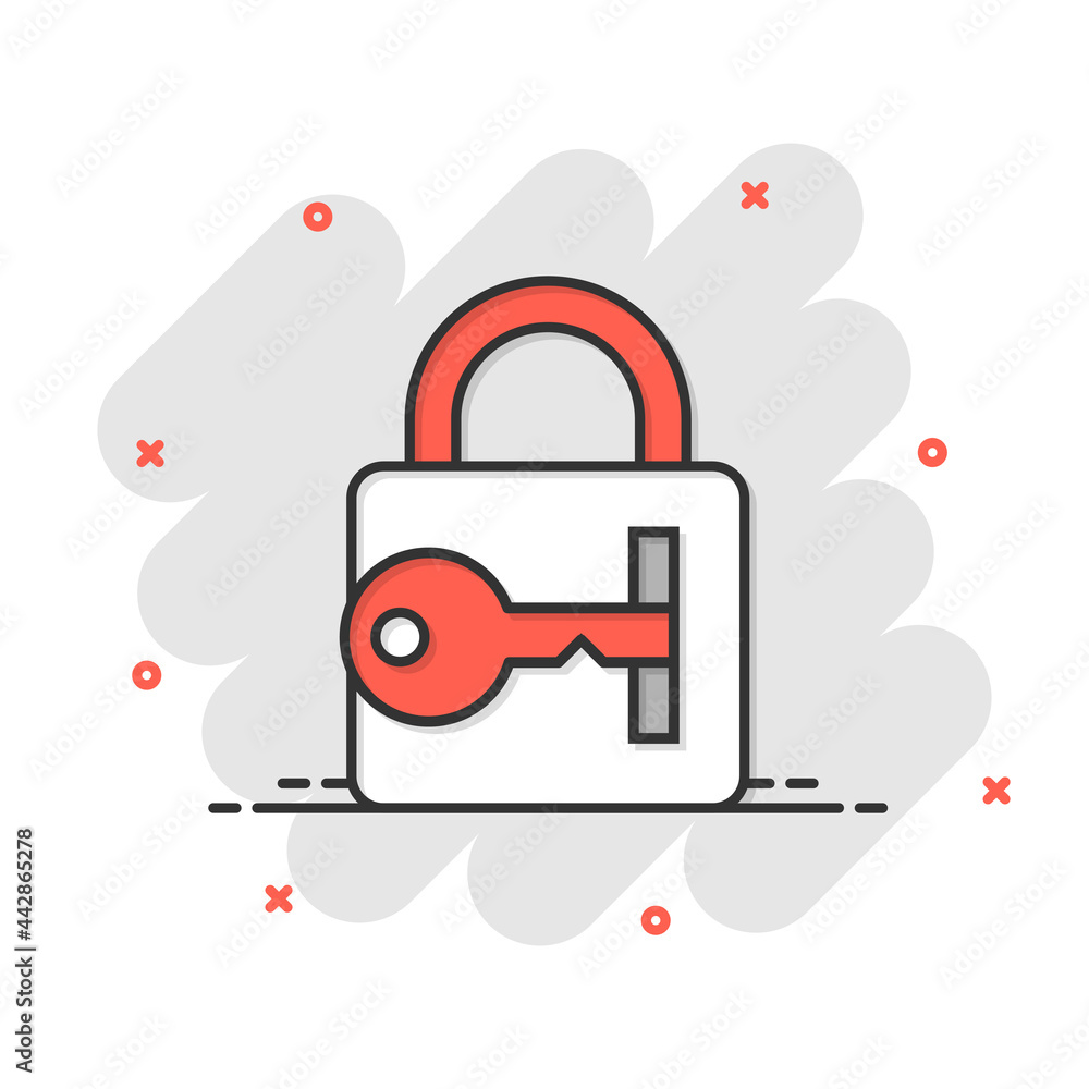 Poster locker icon in flat style. padlock password vector illustration on white isolated background. key un