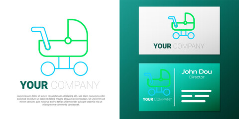 Fototapeta premium Line Baby stroller icon isolated on white background. Baby carriage, buggy, pram, stroller, wheel. Colorful outline concept. Vector