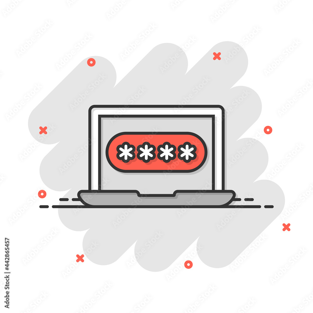 Poster laptop with password icon in flat style. computer access vector illustration on white isolated backg