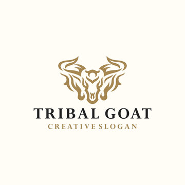 Tribal Goat Tattoo Horned Luxury Logo Template
