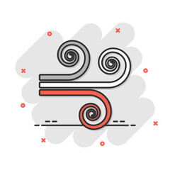 Obraz premium Wind icon in flat style. Air vector illustration on white isolated background. Breeze business concept.