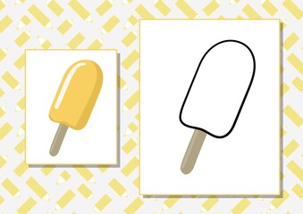 The task for preschool children to develop fine motor skills. Vector illustration. Worksheet for printing. Yellow ice cream.
