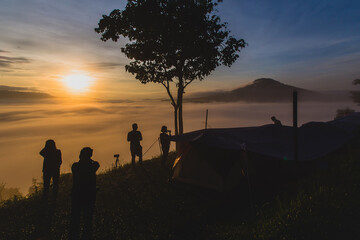 Khao Takhian Ngo on Silhouette of the Beautiful Morning Mist at Khao Kho District.