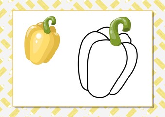 The task for preschool children to develop fine motor skills. Vector illustration. Worksheet for printing. Yellow bell pepper.