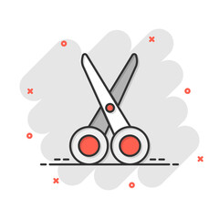 Scissor icon in flat style. Cut equipment vector illustration on white isolated background. Cutter business concept.