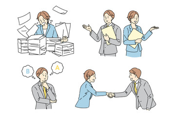 ビジネスシーン、イラストセット、ビジネスマン、ビジネスパーソン