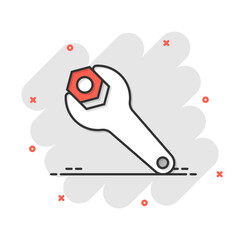 Wrench icon in flat style. Spanner key vector illustration on white isolated background. Repair equipment business concept.