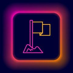 Glowing neon line Flag icon isolated on black background. Location marker symbol. Colorful outline concept. Vector