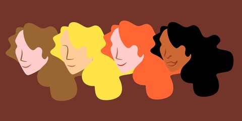 Women are feminists. Feminism. Self-love. Love for your body. We are all beautiful. Different beauty. Different skin and hair color. Light skin. Dark skin. Mulattoes. Blonds and redheads. Fair-haired 
