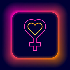 Glowing neon line Female gender symbol icon isolated on black background. Venus symbol. The symbol for a female organism or woman. Colorful outline concept. Vector
