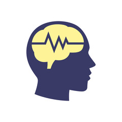 Head pulse icon, Brain wave process medical health and psychology concept, Isolated on white background, Vector illustration
