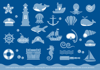 Set of Sea Icons Vector Illustration