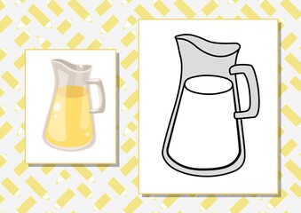 The task for preschool children to develop fine motor skills. Vector illustration. Worksheet for printing. Yellow juice in glass jar.