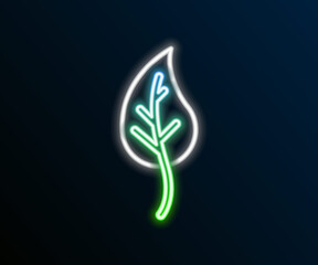 Glowing neon line Leaf icon isolated on black background. Leaves sign. Fresh natural product symbol. Colorful outline concept. Vector