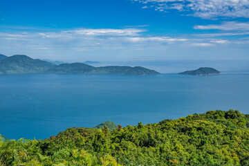 Fototapeta na wymiar Da Nang bay and Son Tra island view from Son Tra peninsula, Da Nang Vietnam