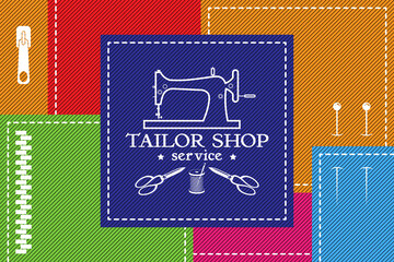 Tailor shop service. Repair and sewing of clothes. Trendy concept style