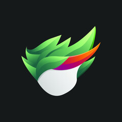  face illustration design with green gradient hair