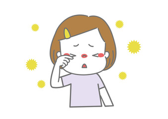 痒くて目をこすっている女の子