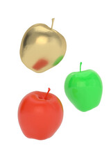 Gold apple isolated on white background. 3D illustration.