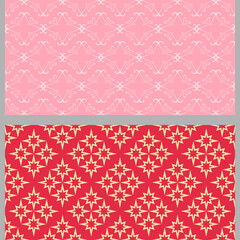 Vector set with beautiful background patterns with simple decorative elements. Wallpaper. Seamless pattern, texture. Used colors: red, pink, white.