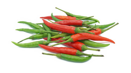 Red and green chili pepper, Hot spice seasoning, Ingredients for spicy food, Isolated on white background