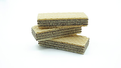 Stack of wafers cream hazelnut chocolate, Isolated on white background