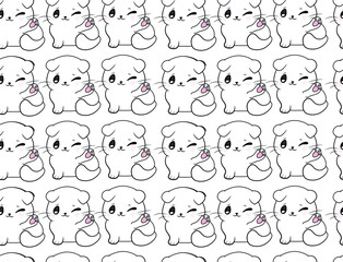 Vector Seamless Pattern with White Kittens, Funny Illustration, Background Template.
