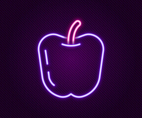 Glowing neon line Apple icon isolated on black background. Fruit with leaf symbol. Colorful outline concept. Vector
