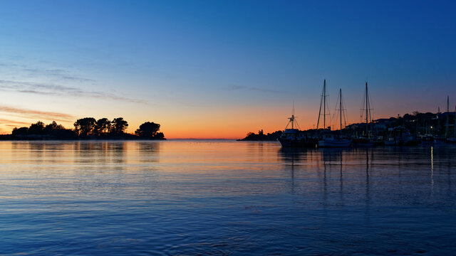 Fishing boats at sunrise in Riverton, Southland, south island, New Zealand.