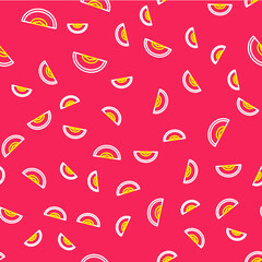 Line Melon fruit icon isolated seamless pattern on red background. Vector