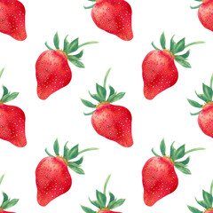 Watercolor strawberry pattern. Summer background with sweet ripe berries for textile and decor