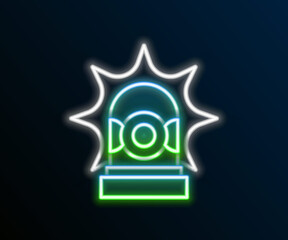 Glowing neon line Flasher siren icon isolated on black background. Emergency flashing siren. Colorful outline concept. Vector