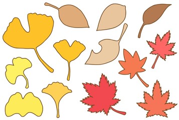 カラフルな秋の葉っぱの素材セット