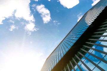 Companies buildings. Finance corporate architecture city in abstract blue sky with nature cloud in...