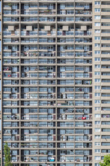 Facade, of a Brutalist style tower block, Trellick Tower, in London