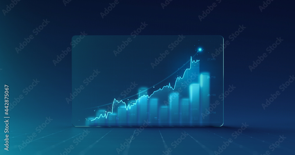 Poster chart of business data graph diagram and growth financial graphic report information on futuristic f